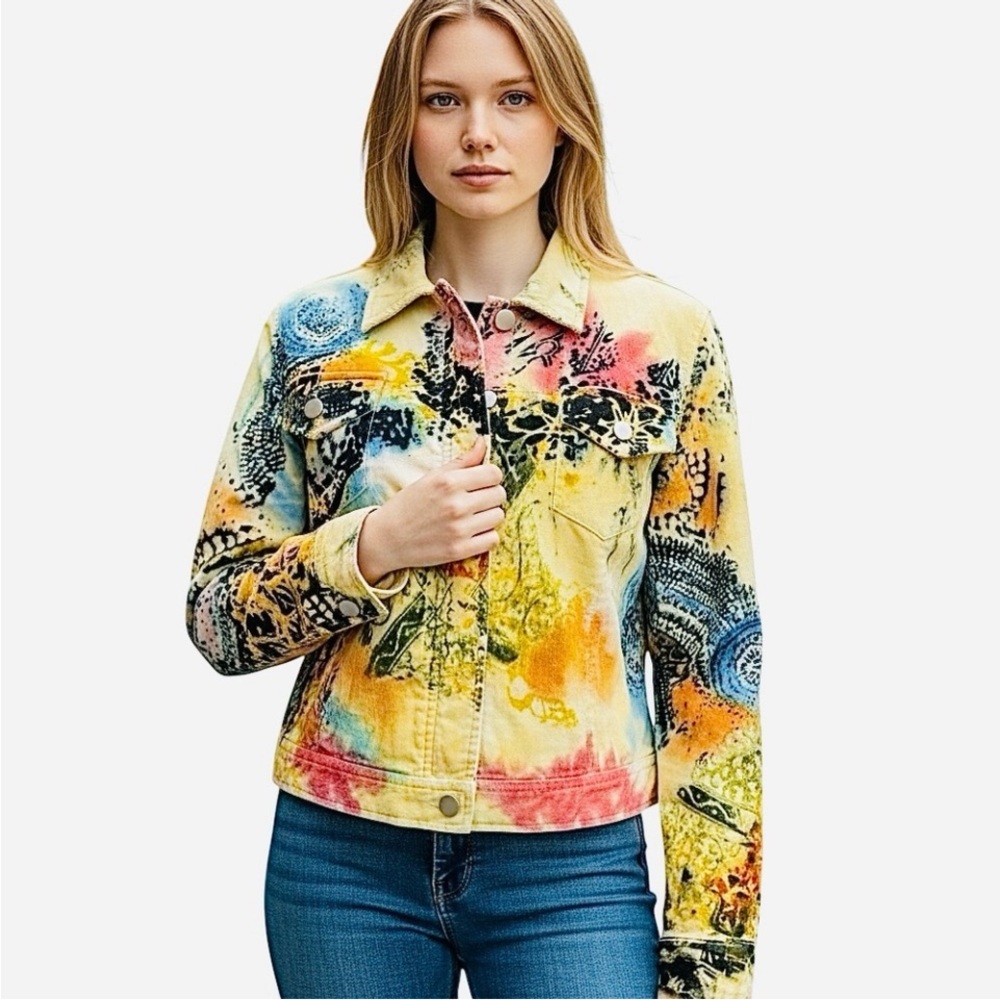 La Cite Paris Colorful Art Corduroy Women’s‎ Fall Jacket size L Y2K 90’s Vintage